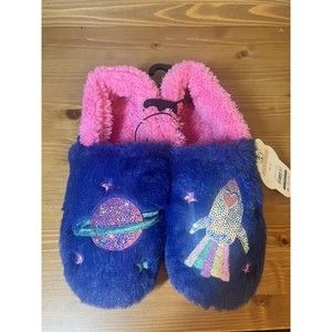 Wonder Nation Big Girls Slippers Space Blue Pink Size 4/5 NWT